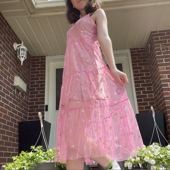 SOLD Sparkly pink mesh star maxi dress - Picture 3 of 9
